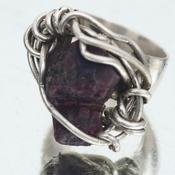 Conceptual Subculture Jewelry - Raw Pink Spinel Sterling Silver Ring Size 7.5 925